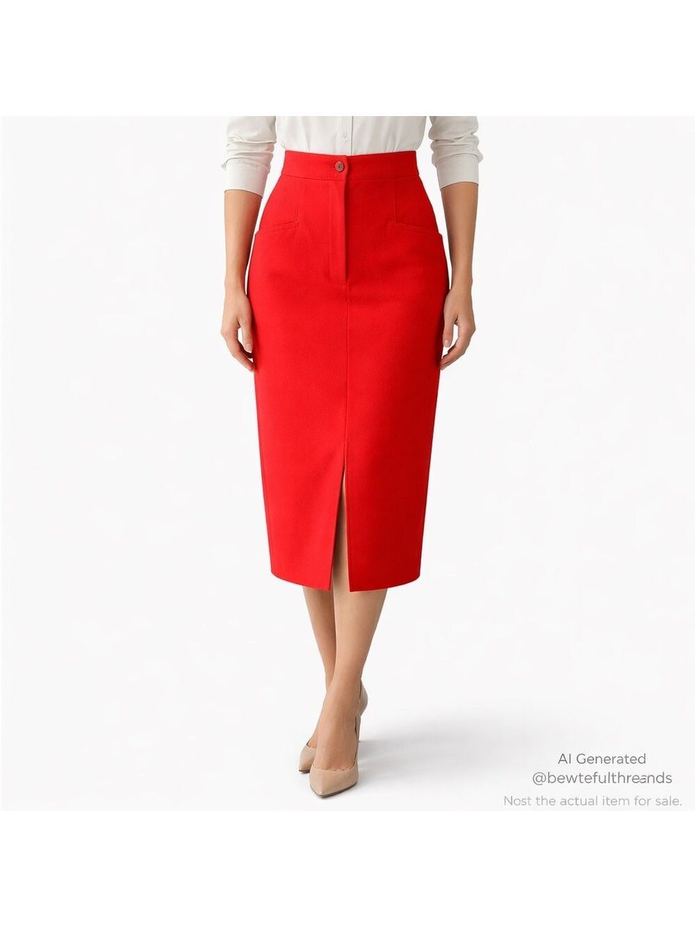 Heinzelmann Size 8 Red Wool Pencil Skirt Midi German Tailored